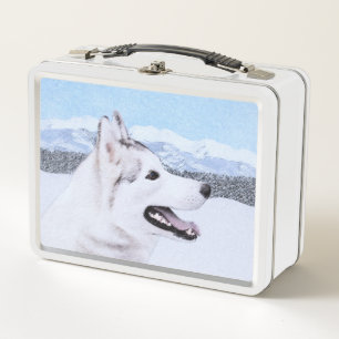 Lunch Box Sibérie Husky (argent et blanc) Peinture Chien Art