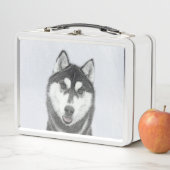 Lunch Box Sibérie Husky (noir et blanc) Peinture Chien Art (En situation)