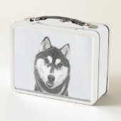Lunch Box Sibérie Husky (noir et blanc) Peinture Chien Art (Dos)