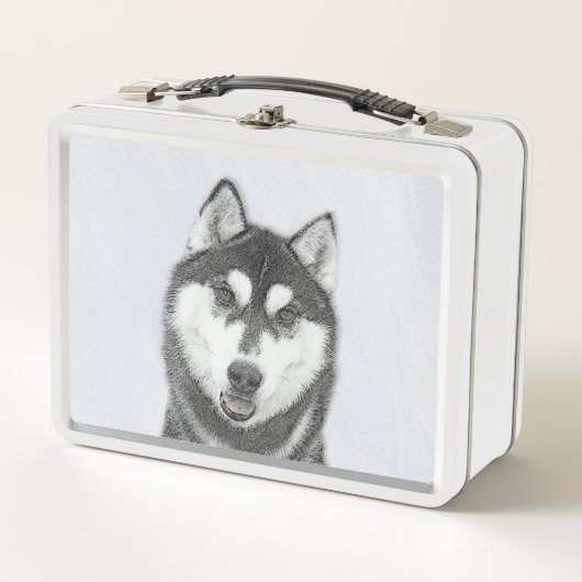 Lunch Box Sibérie Husky (noir et blanc) Peinture Chien Art (Devant)
