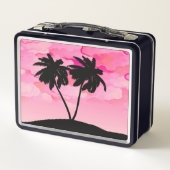 Lunch Box Silhouette de palmier contre l'aube rose avec nuag (Dos)