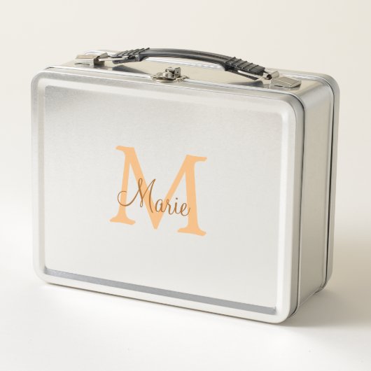 Lunch Box simple minimal ajouter nom monogramme orange marro (Devant)