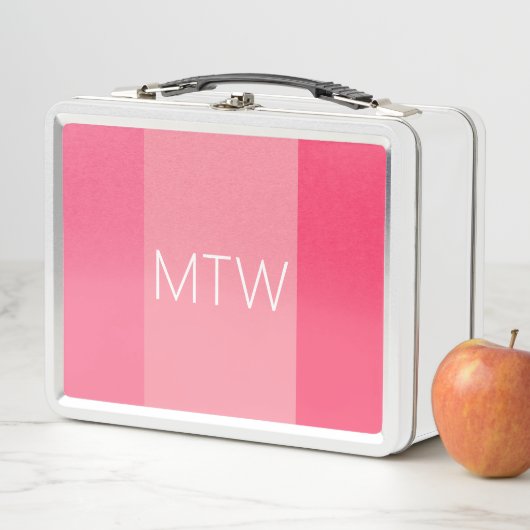 Lunch Box Simple rayures roses Monogrammes blancs (En situation)