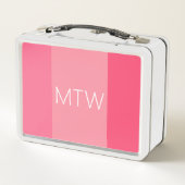 Lunch Box Simple rayures roses Monogrammes blancs (Dos)