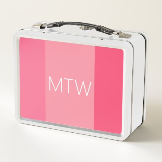 Lunch Box Simple rayures roses Monogrammes blancs (Dos)