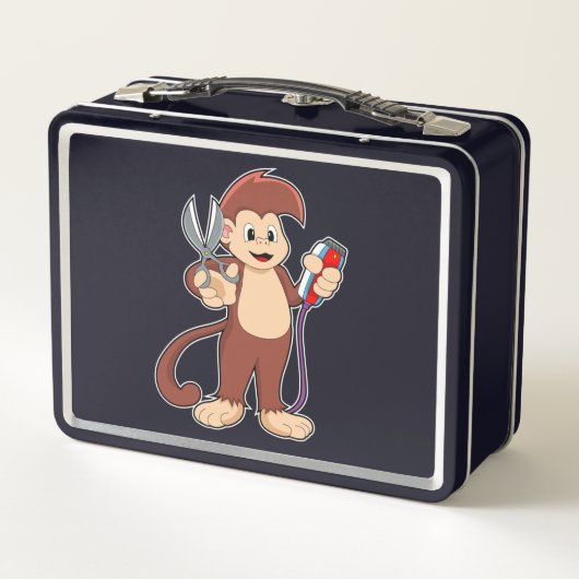 Lunch Box Singe comme coiffeur avec ciseaux et razor (Dos)