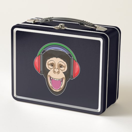 Lunch Box Singe dans la musique avec casque (Devant)