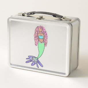 Lunch Box sirène arc-en-ciel rose bleu violet vert noir bouc