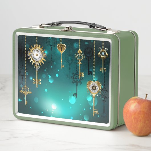 Lunch Box Skeleton Keys on Green Background (En situation)