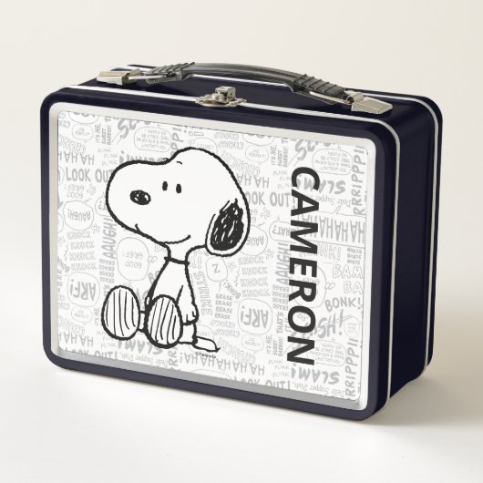 Lunch Box Snoopy on Black White Comics | Ajouter Votre Nom