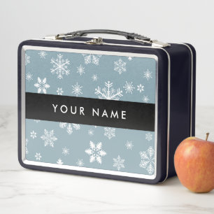 Lunch Box Snowflakes blanc, Grey, Votre nom, Personnaliser