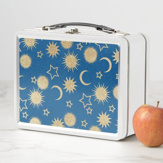 Lunch Box Soleil de lune étoile parties scintillant bleu mar (En situation)