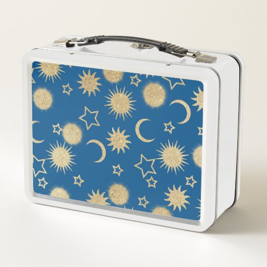 Lunch Box Soleil de lune étoile parties scintillant bleu mar (Dos)