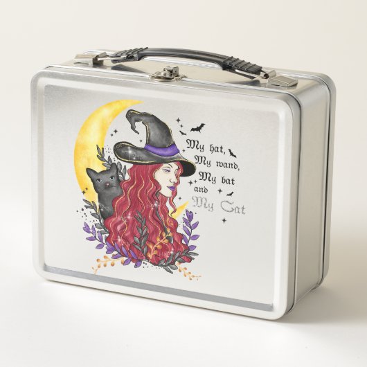 Lunch Box Sorcière, chat noir et lune de croissant (Devant)