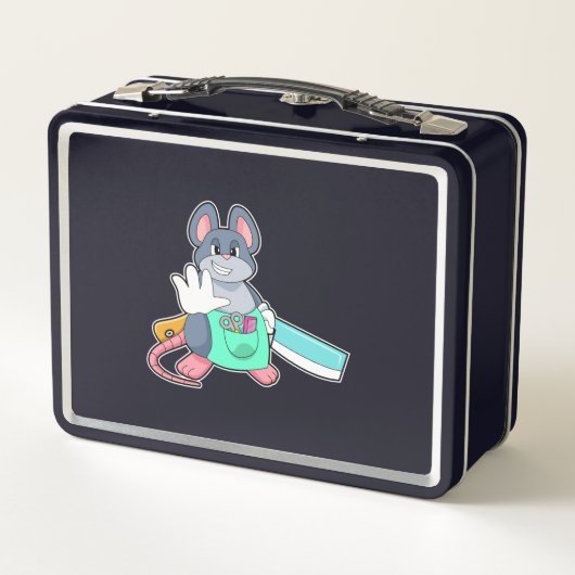 Lunch Box Souris comme coiffeur avec ciseaux et comble (Dos)