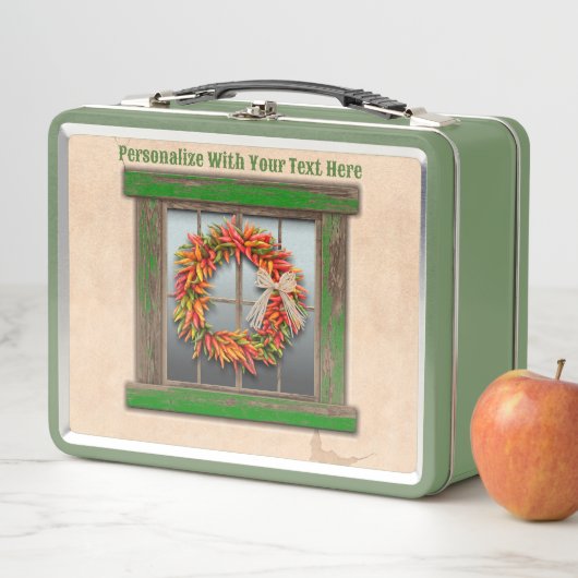 Lunch Box Southwest Chile Wreath Rustic Window Personalized (En situation)