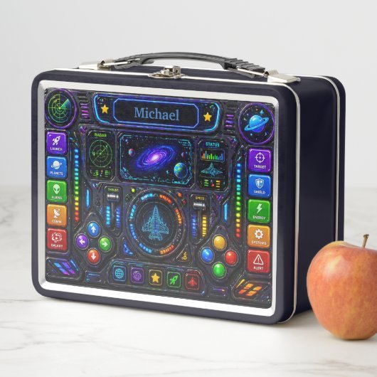 Lunch Box Spaceship Control Panel Personalized Name (En situation)