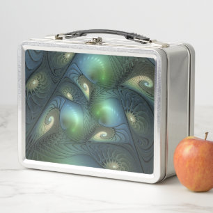 Lunch Box Spirales Turquoise Beige Vert Abstrait Fractal Art