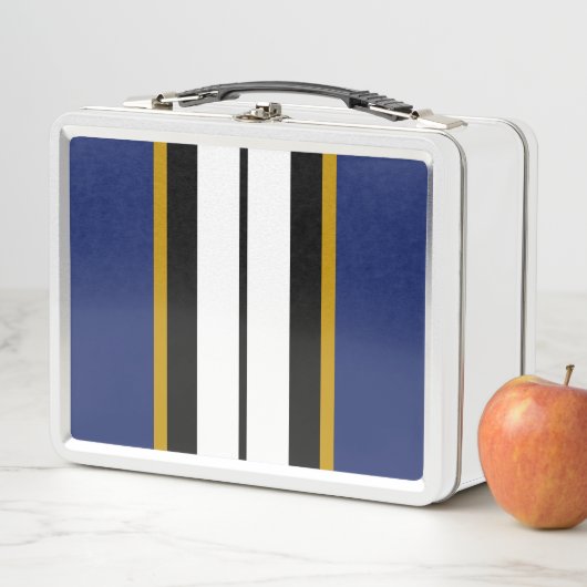 Lunch Box Sporty Bold Navy Bleu noir blanc Stripes de course (En situation)