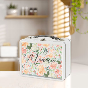 Lunch Box Spring Blush and Peach Watercolor Florals Red