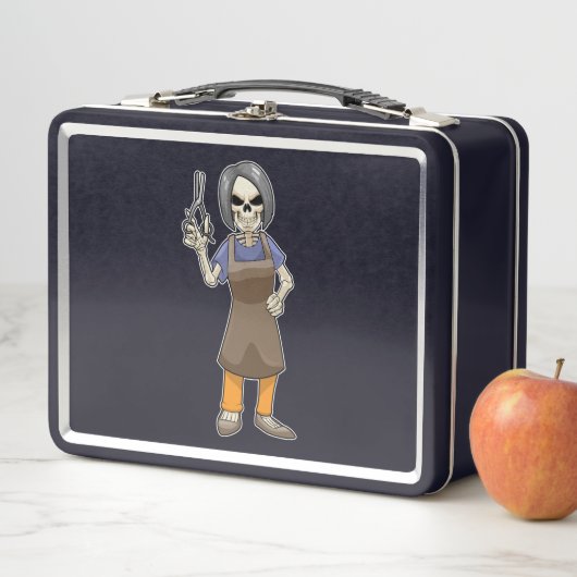 Lunch Box Squelette comme coiffeur avec ciseaux (En situation)