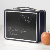 Lunch Box Star Trio en noir et blanc avec message et nom (En situation)