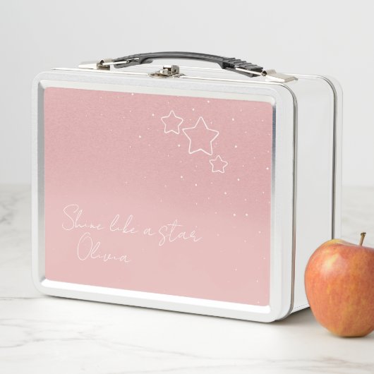 Lunch Box Star Trio en rose et blanc avec message et nom (En situation)