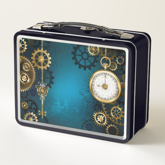 Lunch Box Steampunk Arrière - plan turquoise avec Gears (Dos)