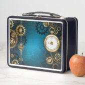 Lunch Box Steampunk Arrière - plan turquoise avec Gears (En situation)