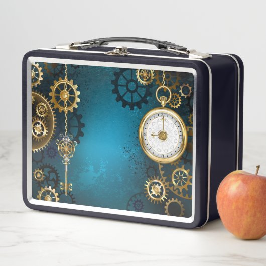 Lunch Box Steampunk Arrière - plan turquoise avec Gears (En situation)