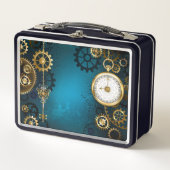 Lunch Box Steampunk Arrière - plan turquoise avec Gears (Devant)