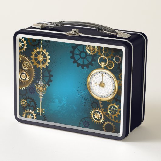Lunch Box Steampunk Arrière - plan turquoise avec Gears (Devant)