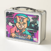 Lunch Box Street Retro Chat avec casque | Drôle (Dos)