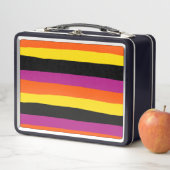 Lunch Box Stripes inégales - Noir, rose, orange et jaune (En situation)