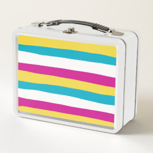 Lunch Box Stripes inégales - Turquoise, Jaune, Rose et Blanc