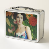 Lunch Box Style Art Déco Elégant Femme avec Grandes Fleurs A (Dos)
