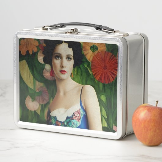 Lunch Box Style Art Déco Elégant Femme avec Grandes Fleurs A (En situation)