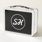 Lunch Box Style Rétro-Moderne Monogramme | Noir & Blanc (Dos)