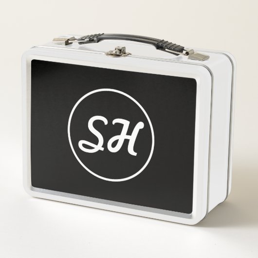 Lunch Box Style Rétro-Moderne Monogramme | Noir & Blanc (Devant)