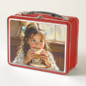 Lunch Box Sweet Modest Design Girl Eating a Sandwich (Devant)