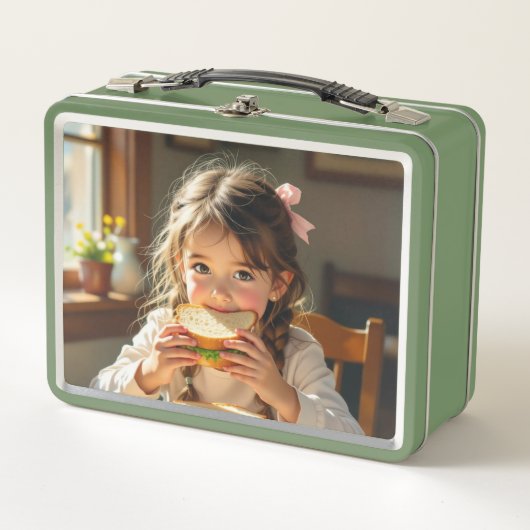 Lunch Box Sweet Modest Design Girl Eating a Sandwich (Devant)