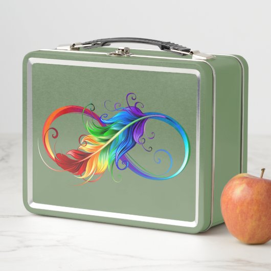 Lunch Box Symbole d'infini avec plume arc-en-ciel (En situation)