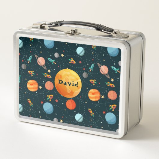 Lunch Box Système solaire spatial mignon Nom personnalisé de (Devant)