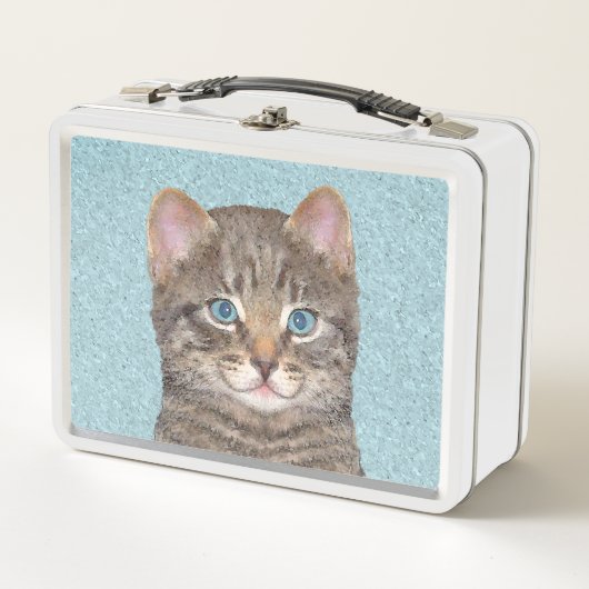 Lunch Box Tabby Gris Peinture Chat - Cute Original Art Chat (Devant)