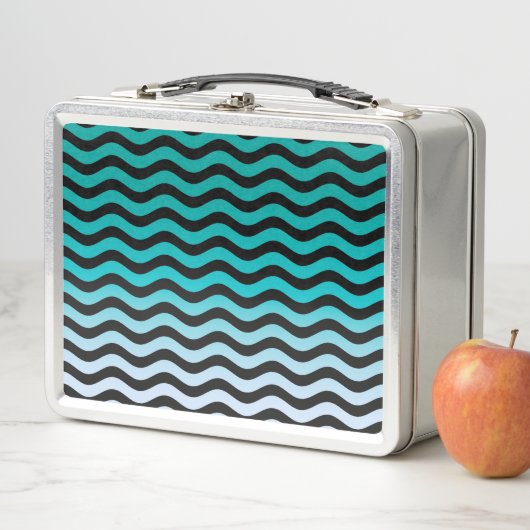Lunch Box Tailles turquoise ondulées (En situation)