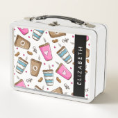 Lunch Box Tasses À Café, Haricots À Café, Coeurs, Votre Nom (Devant)