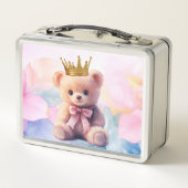 Lunch Box Teddy Bear rose Ruban Couronne or (Dos)
