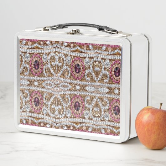 Lunch Box tendance or argent élégant bordeaux rose bohème (En situation)
