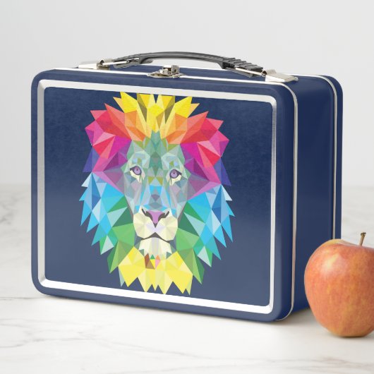 Lunch Box Tête de lion arc-en-ciel sur bleu (En situation)