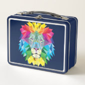 Lunch Box Tête de lion arc-en-ciel sur bleu (Devant)